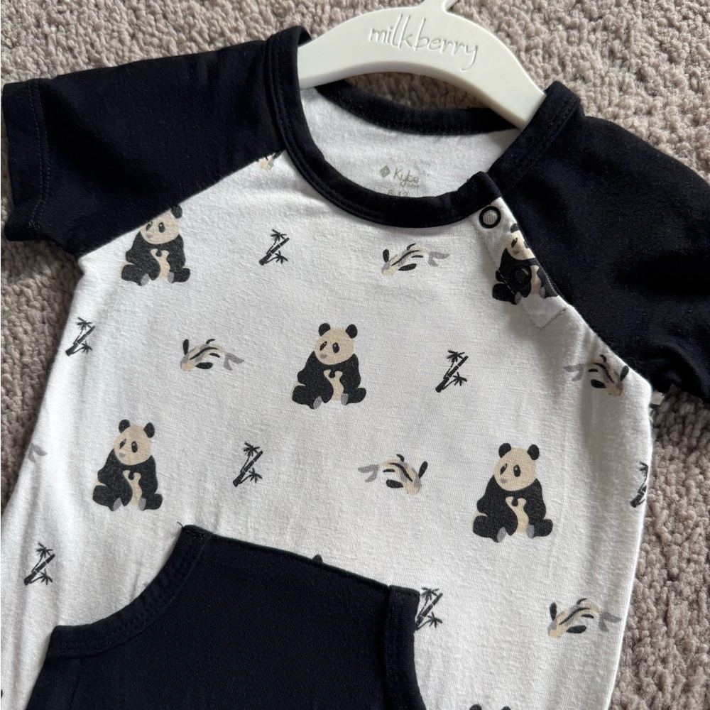 Kyte BABY Panda Print Bodysuit in Black and White